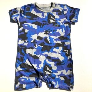 TRUE RELIGION One Piece Shortall Romper Size 12 Months Camouflage Blue Gray